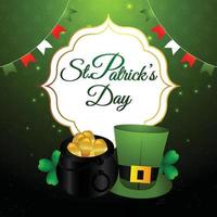 conception de la saint patrick avec feuille de trèfle, pot et pièce vecteur