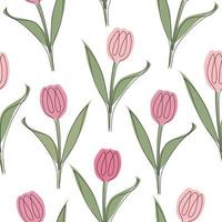 modèle sans couture de tulipes dessinées en une seule ligne. illustration vectorielle isolée sur fond blanc vecteur