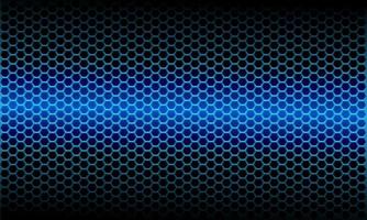 motif de maille hexagonale métallique lumière bleue abstraite sur illustration vectorielle de design noir moderne fond futuriste. vecteur