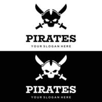 pirate silhouette logo modèle conception avec franchi épées, crâne et os.vecteur illustration. vecteur
