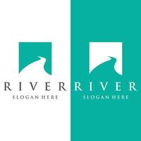 logos de rivières, ruisseaux, berges et ruisseaux. logo de rivière avec combinaison de montagnes et de terres agricoles avec modèle d'illustration vectorielle de conception de concept. vecteur