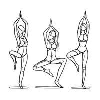yoga corps Langue vecteur ensemble noir contour. silhouette ou esquisser de yoga pose.
