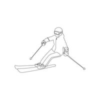 skieur, ski. un ligne art dessin style. descente de le Montagne. hiver sport et tourisme concept. main tiré vecteur illustration.