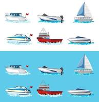ensemble de différents types de bateaux et de navires isolé sur fond blanc