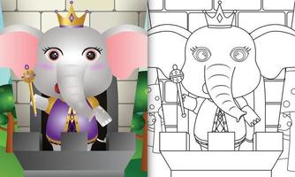 modèle de livre de coloriage pour les enfants avec une illustration de personnage d'éléphant roi mignon vecteur