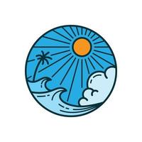 tropical île logo autocollant avec paume des arbres et océan vagues vecteur