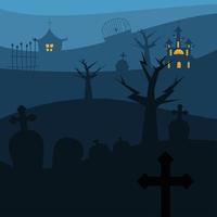 halloween, maisons hantées, à, arbres, à, a, cimetière, vecteur, conception vecteur
