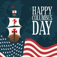 navire devant un drapeau américain pour joyeux jour de columbus vecteur