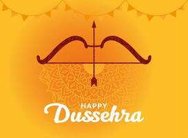 dussehra heureux et arc avec flèche sur la conception de vecteur de fond mandala jaune