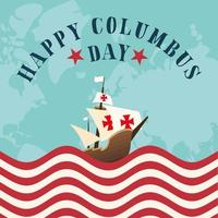 navire devant un drapeau américain pour joyeux jour de columbus vecteur