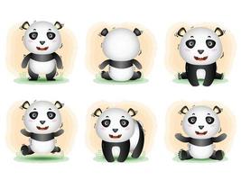 jolie collection de panda dans le style des enfants vecteur