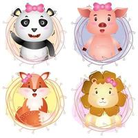 animaux mignons avec des brindilles panda, cochon, renard et lion vecteur