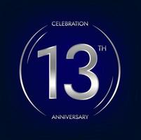 13e anniversaire. treize ans anniversaire fête bannière dans argent couleur. circulaire logo avec élégant nombre conception. vecteur