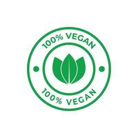 100 pour cent végétalien icône vecteur illustration, végétalien nourriture symbole avec vert feuilles, joint, timbre, étiqueter, étiqueter, pour médical et santé emballage conception