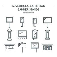 panneaux publicitaires et affichage de bannière, jeu d'icônes de stand d'exposition vecteur