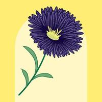 belle illustration de fleur d'aster violet foncé pour l'art mural, l'emballage, l'étiquette, l'affiche, la carte, l'invitation vecteur
