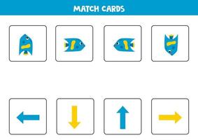 gauche, droite, en haut ou bas. spatial orientation avec mignonne dessin animé bleu poisson. vecteur