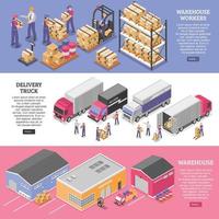 bannières horizontales logistiques entrepôt isométrique vecteur