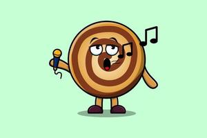 personnage de chanteur de biscuits de dessin animé mignon tenant un micro vecteur