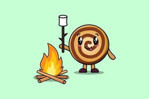 personnage de dessin animé mignon biscuits brûlant de la guimauve vecteur