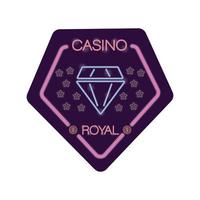 étiquette de néon royal casino diamant vecteur