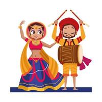 danse diwali femme et homme avec des vêtements traditionnels vector design