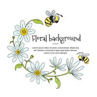 Joli cadre floral avec des fleurs blanches et des abeilles vecteur