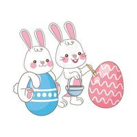 mignons petits lapins avec des oeufs peints personnages de Pâques vecteur