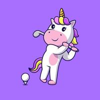 mignonne Licorne en jouant le golf dessin animé vecteur Icônes illustration. plat dessin animé concept. adapté pour tout Créatif projet.