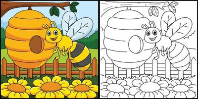 printemps abeille avec une ruche coloration illustration vecteur