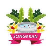 bol avec eau et ruban songkran vecteur