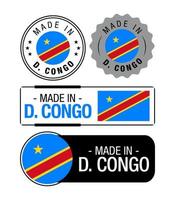 ensemble de fabriqué dans démocratique république de Congo Étiquettes, logo, démocratique république de Congo drapeau, démocratique république de Congo produit emblème vecteur