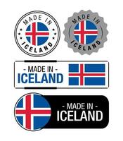 ensemble de fabriqué dans Islande Étiquettes, logo, Islande drapeau, Islande produit emblème vecteur