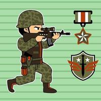 soldat en portant fusil avec militaire logo, vecteur dessin animé illustration