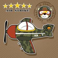 avion de guerre avec mignonne chat pilote, vecteur dessin animé illustration