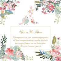 carte de mariage vintage bleu clair et rose motif de fleurs et de feuilles sauvages illustration de fond de style bois tropical botanique doux vector.eps vecteur
