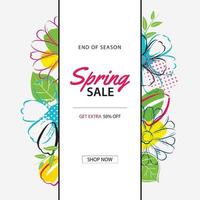 modèle d'affiche de vente de printemps avec fond de fleurs colorées. peut être utilisé pour un bon, un papier peint, des dépliants, une invitation, une brochure, une réduction de coupon. vecteur