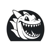 noir et blanc Facile logo avec une charmant de bonne humeur crocodile. vecteur