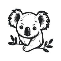 noir et blanc lumière logo avec attrayant et mignonne koala. vecteur