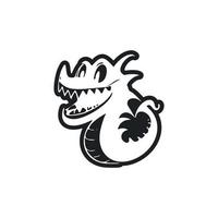 noir et blanc de base logo avec un esthétique de bonne humeur crocodile. vecteur