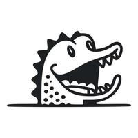 noir et blanc de base logo avec une charmant de bonne humeur crocodile. vecteur