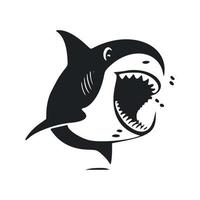 noir et blanc simple logo avec charmant de bonne humeur requin. vecteur