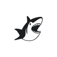 noir et blanc de base logo avec charmant de bonne humeur requin. vecteur