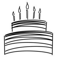dessiné à la main anniversaire gâteau avec noir lignes. vecteur
