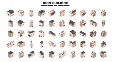 icônes isométriques de bâtiments et maisons assortis vecteur