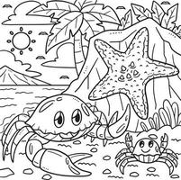 été Crabes et étoile de mer sur le rive coloration vecteur