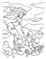 Sirène et Jeune triton coloration page pour des gamins vecteur