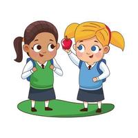 jolies petites filles avec des personnages avatars de pomme vecteur