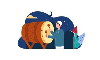 joyeux eid mubarak, concept de voeux ramadan mubarak avec illustration de personnage de personnes vecteur