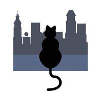 silhouette de chat halloween dans la conception de vecteur de ville